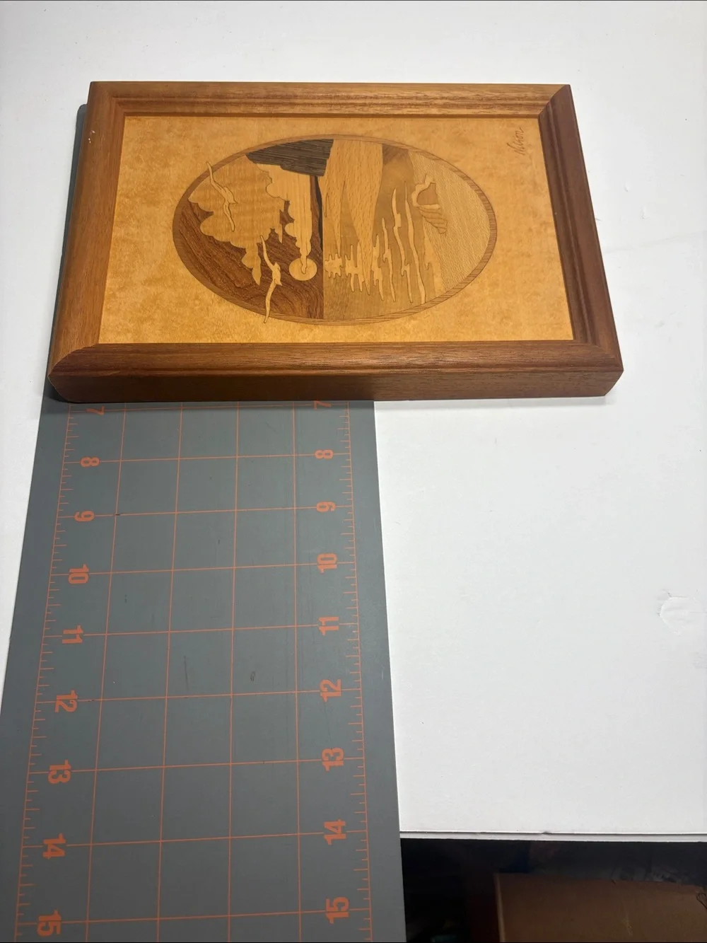 Handcrafted Wooden Marquetry Coastal Scene Hudson River Inlay Framed
